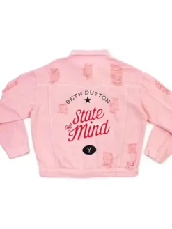 Front view of Yellowstone Beth Dutton State of Mind Pink Denim Jacket