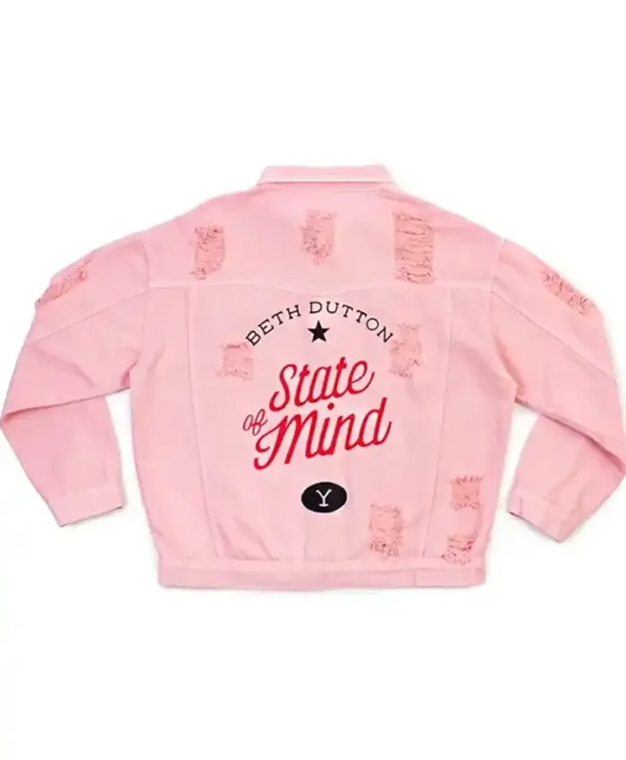 Front view of Yellowstone Beth Dutton State of Mind Pink Denim Jacket