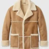 Front view of brown Marlboro Man suede shearling jacket with button closure