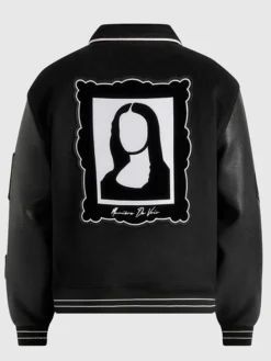 Get Now Mona Lisa Black Wool Blend Varsity Bomber Jacket back view