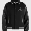 Get Now Mona Lisa Black Wool Blend Varsity Bomber Jacket front view
