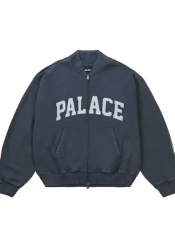 Get Now Palace Pigment College Navy Blue Fleece Bomber Jacket front view