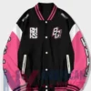 Grab Bonaksu Gaming Black And Pink Fleece Varsity Jacket Front View