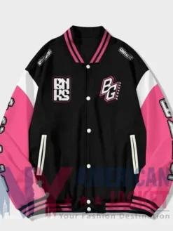 Grab Bonaksu Gaming Black And Pink Fleece Varsity Jacket Front View