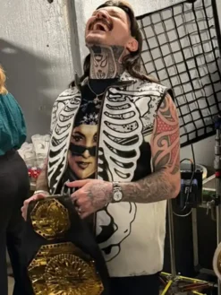 Grab WWE Monday Night RAW Dominik Mysterio White And Black Skeleton Bones Vest side view