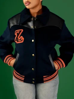 Grab Zedluxe Navy Blue Wool Leather Bomber Jacket Front View