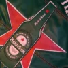Green Leather Bomber Jacket with rib-knitted cuffs and two outside pockets