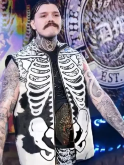 Halloween Dominik Mysterio WWE RAW 2026 White And Black Skeleton Bones Vest front view
