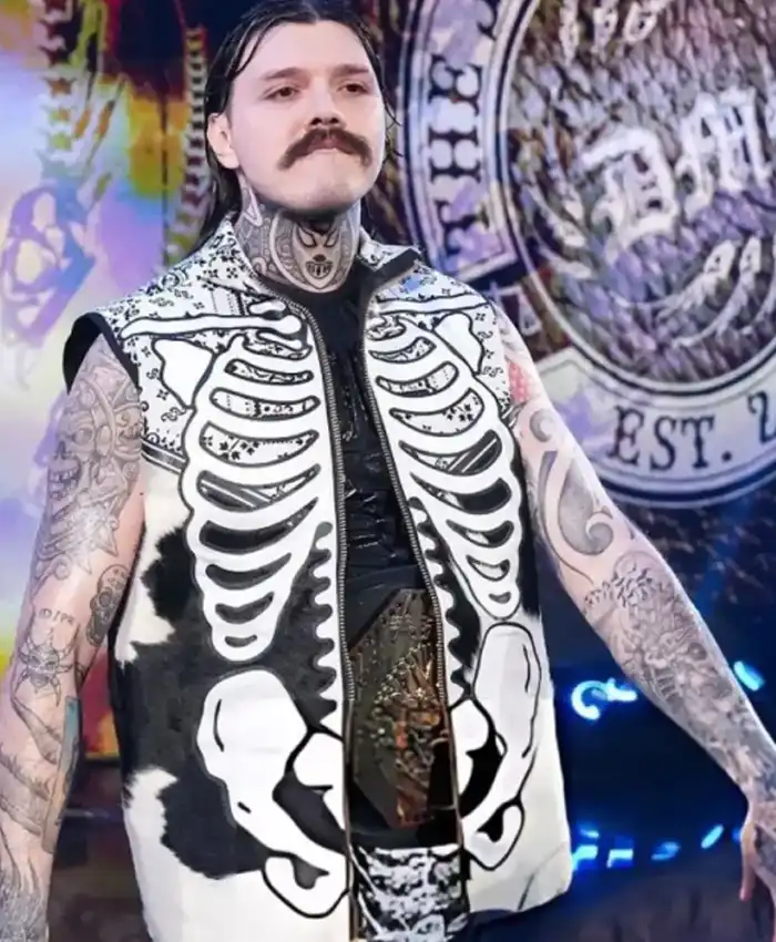 Halloween Dominik Mysterio WWE RAW 2026 White And Black Skeleton Bones Vest front view