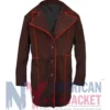 Halloween Johnny Depp Alice in Wonderland Brown Suede Leather Mad Hatter Coat for Men
