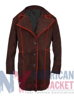 Halloween Johnny Depp Alice in Wonderland Brown Suede Leather Mad Hatter Coat for Men