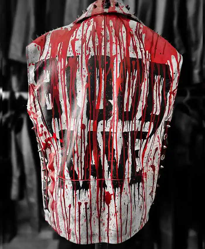 Halloween MIW Blood Rave Leather Vest with sleeveless style, three outside pockets, and premium leather