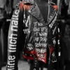 Halloween Punk Somewhat Damaged Leather Biker Black Jacket Real Leather and Viscose Lining