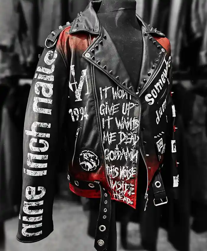 Halloween Punk Somewhat Damaged Leather Biker Black Jacket Real Leather and Viscose Lining