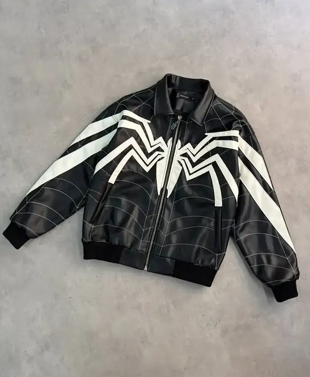 Halloween Purple Place Super Spider Venom Black Leather Jacket Front view