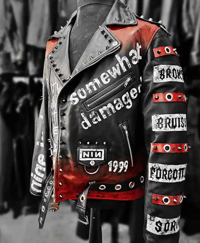 Halloween Somewhat Damaged Punk Biker Black Leather Jacket Genuine Leather and Viscose Lining