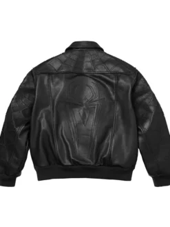 Halloween Spider-Man Brand New Day Black Leather Cosplay Jacket with Rib-Knitted Cuffs and Full Sleeves