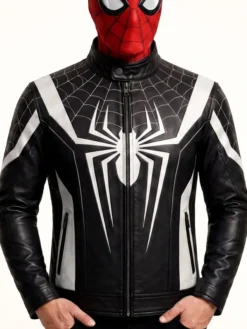 Halloween Spider-Man Brand New Day Inspired Black Leather Cosplay Costume Jacket front view