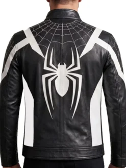 Halloween Spider-Man Brand New Day Inspired Cosplay Costume Black Leather Jacket back view