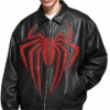 Halloween Spider-Man Inspired Black And Red Oversized Leather Jacket front view