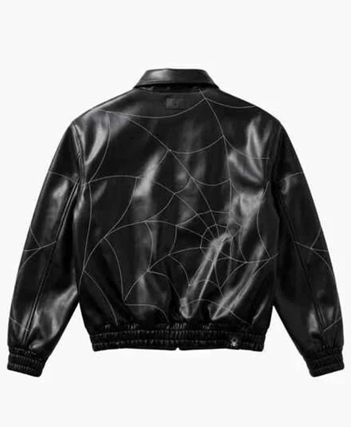 Halloween Spider-Man Superhero Cosplay Street Black Leather Jacket back view