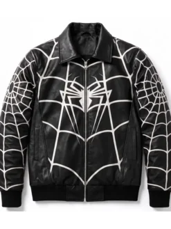 Halloween Spider-Man Symbiote Black Leather Cosplay Costume Jacket front view