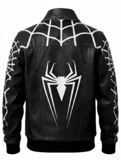 Halloween Spider-Man Symbiote Cosplay Black Leather Costume Jacket back view