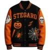 Halloween Stegaro Black And Orange Pumpkin Wool Varsity Jacket front view