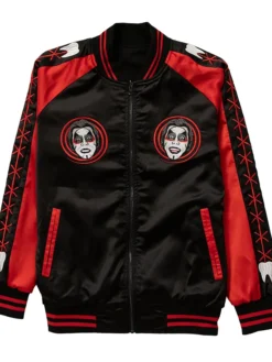 Halloween WWE Danhausen 2026 Black And Red Full-Zip Satin Jacket front view