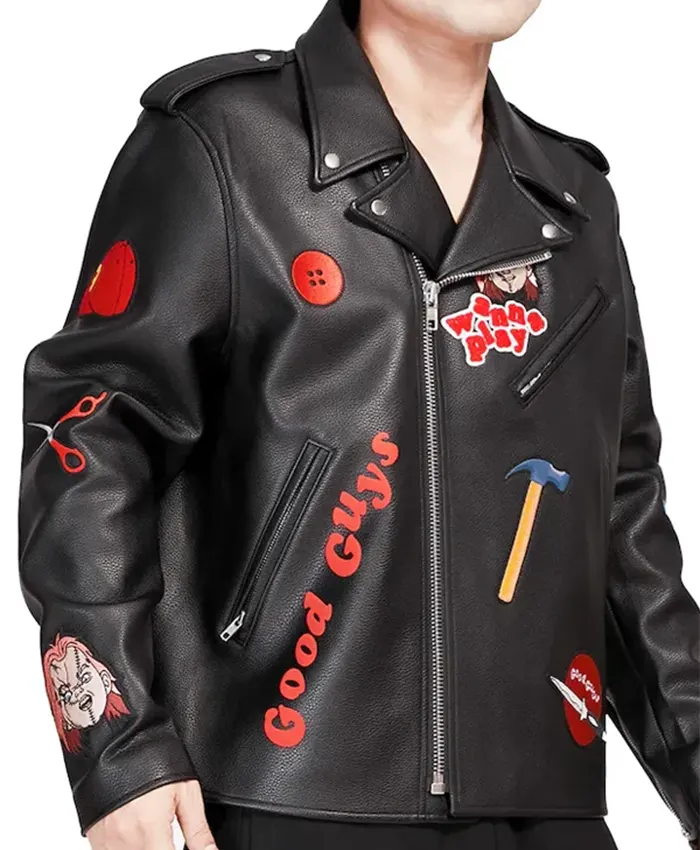 Halloween-x-Chucky-Good-Guys-Black-Biker-Leather-Jacket-Side-View