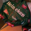 Heineken Cheers To The Fans Green Leather Bomber Jacket front view design