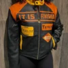 Jaedyn-Shaw-It-Is-Finished-Black-and-Orange-Leather-Racer-Leather-Jacket