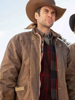 Jamie Dutton TV-Series Yellowstone Brown Leather Jacket front view