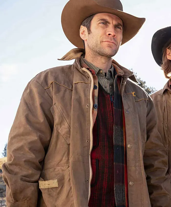 Jamie Dutton TV-Series Yellowstone Brown Leather Jacket front view