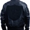 Jeff Hamilton NFL Las Vegas Raiders Black Lambskin Leather Tonal Varsity Jacket back view