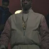 Joey Bada$$ Power Book III Raising Kanan S01 White And Pink Unique Leather Bomber Jacket front view