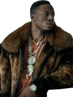 Joey Bada$$ Power Book III Raising Kanan S03 Brown Fur Bomber Jacket view