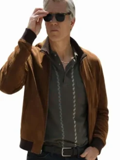 John Armstrong TV Series Lucky S01 Brown Suede Leather Jacket front view