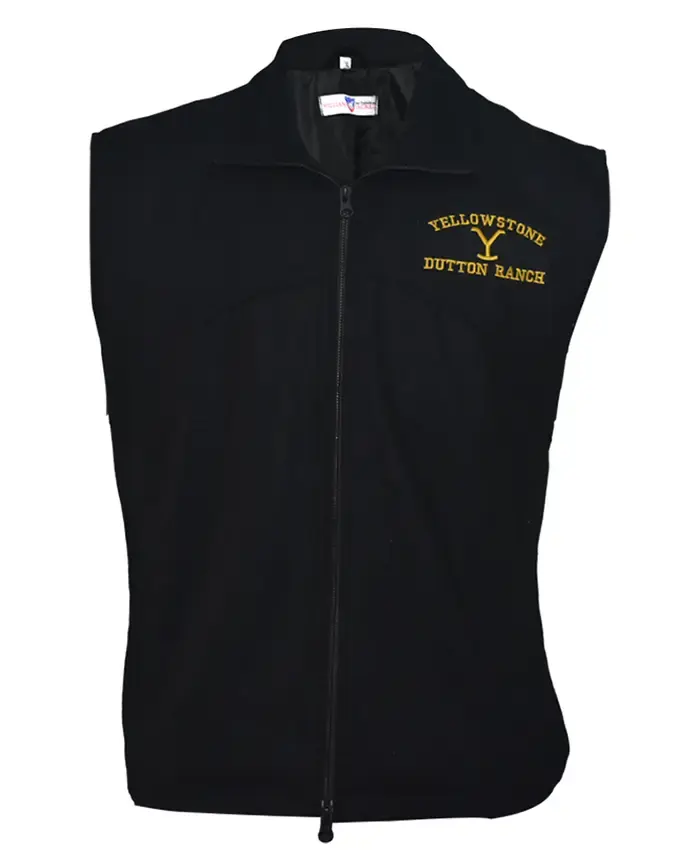 John Dutton TV-Series Yellowstone Black Wool Zip-Up Vest front view