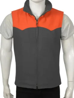 John Dutton TV-Series Yellowstone Grey And Orange Zip-Up Vest front view