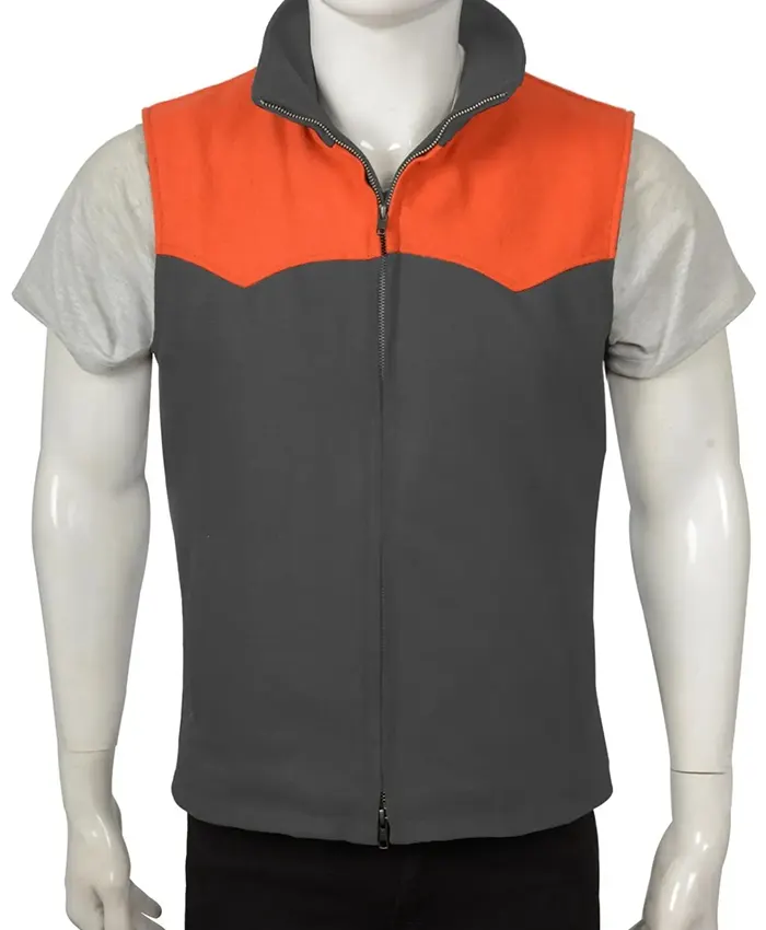 John Dutton TV-Series Yellowstone Grey And Orange Zip-Up Vest front view