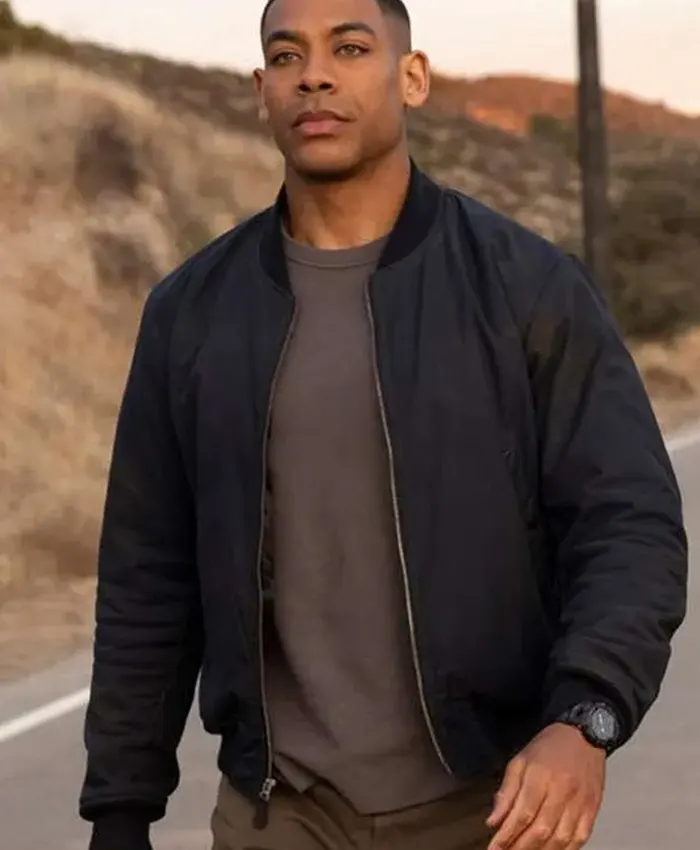 John Stewart TV-Series Lanterns 2026 Aaron Pierre Black Bomber Jacket front view