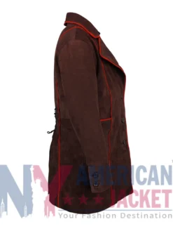 Johnny Depp Mad Hatter Coat in Brown Suede Leather with Viscose Lining and Two Outside Pockets