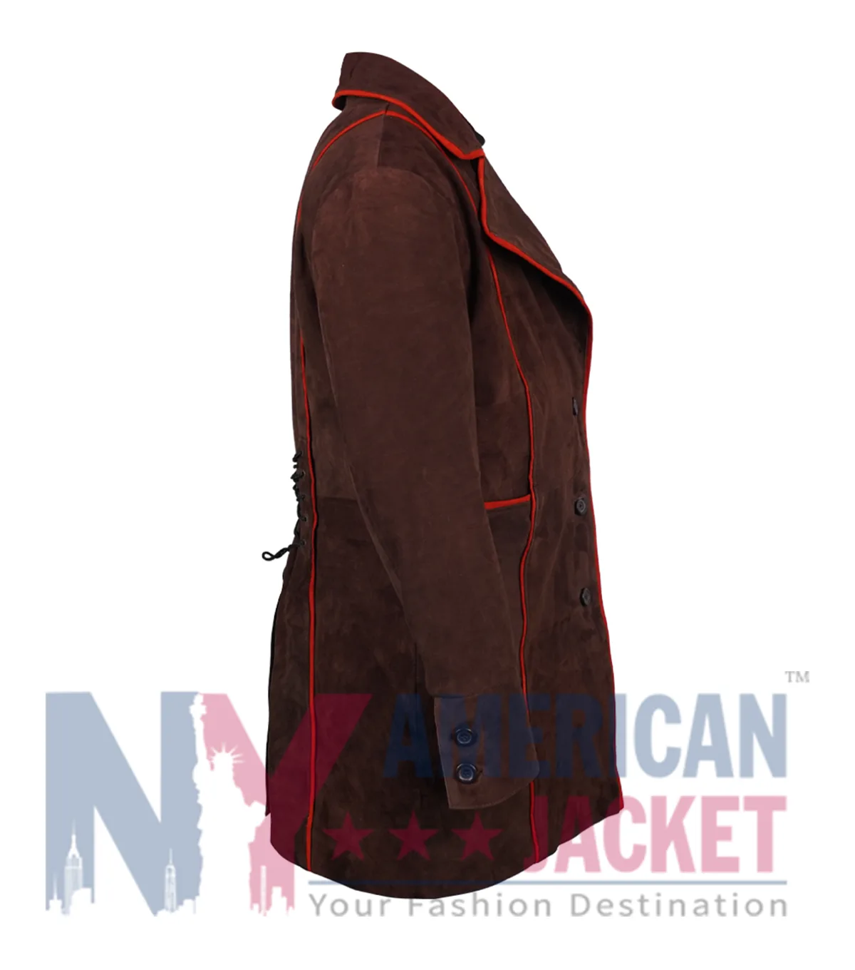 Johnny Depp Mad Hatter Coat in Brown Suede Leather with Viscose Lining and Two Outside Pockets