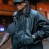 Jordan Clarkson Vetements SS27 Black Bomber Leather Jacket front view