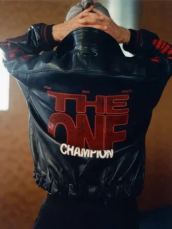 Jordan-The-One-Global-Finals-Championship-Tailored-by-Namesake-Black-Leather-Patches-Bomber-Jacket-Back-View