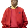 Jukebox Power Book III Raising Kanan S04 Red Wool Bomber Jacket front view