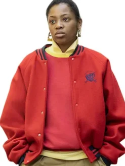 Jukebox Power Book III Raising Kanan S04 Red Wool Bomber Jacket front view