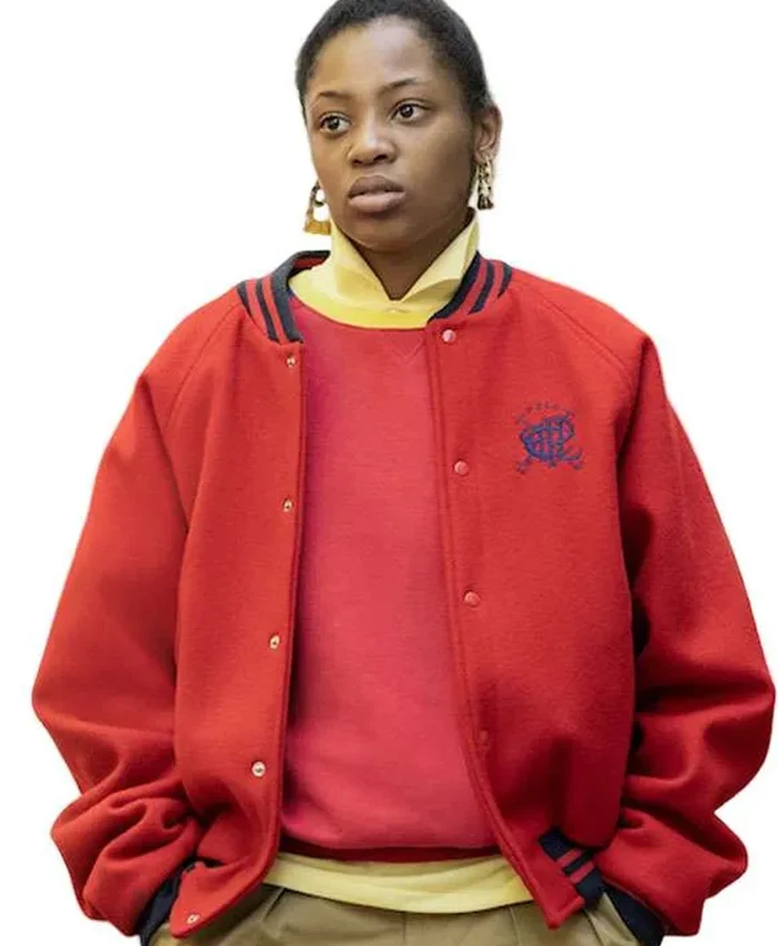 Jukebox Power Book III Raising Kanan S04 Red Wool Bomber Jacket front view