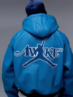 Jumpman23 x Air Jordan 6 Awake NY Skeleton Hooded Leather Jacket back view